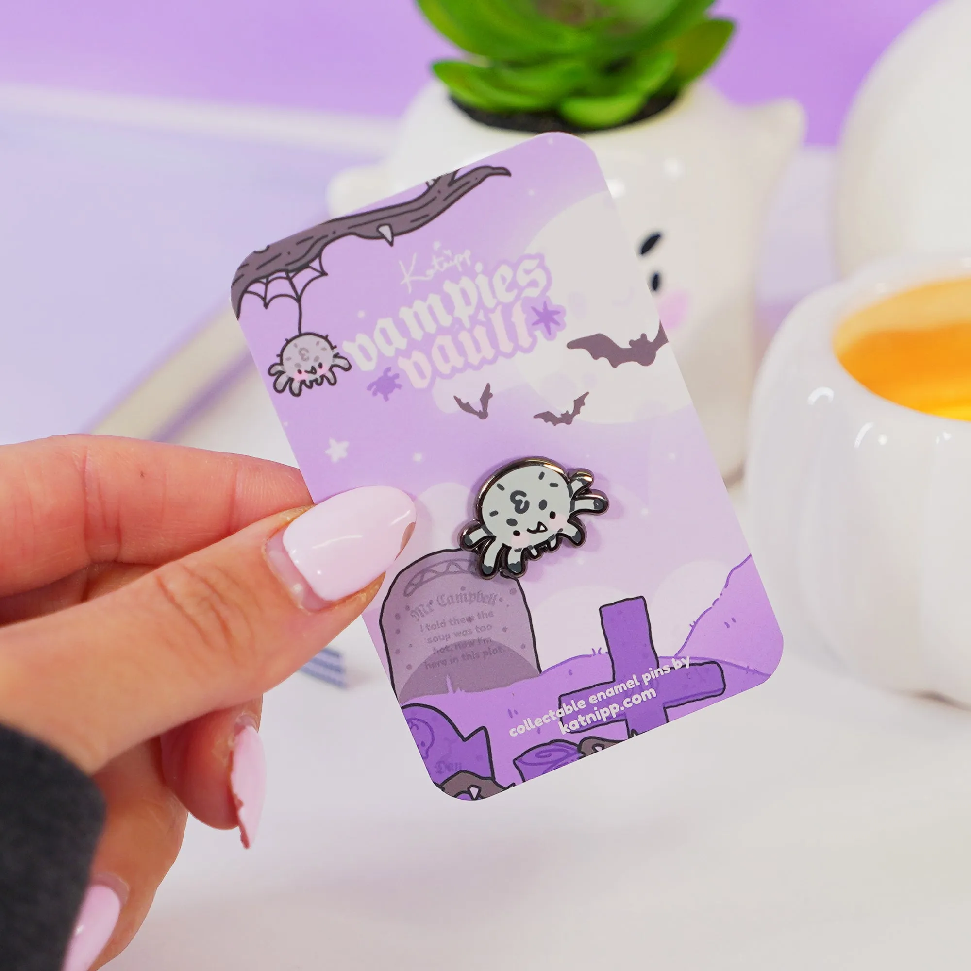 Fluffy the Spider Enamel Pin | Kawaii Halloween Enamel Pin | Spooky Collectible Lapel Pin | Cute Gothic Badge