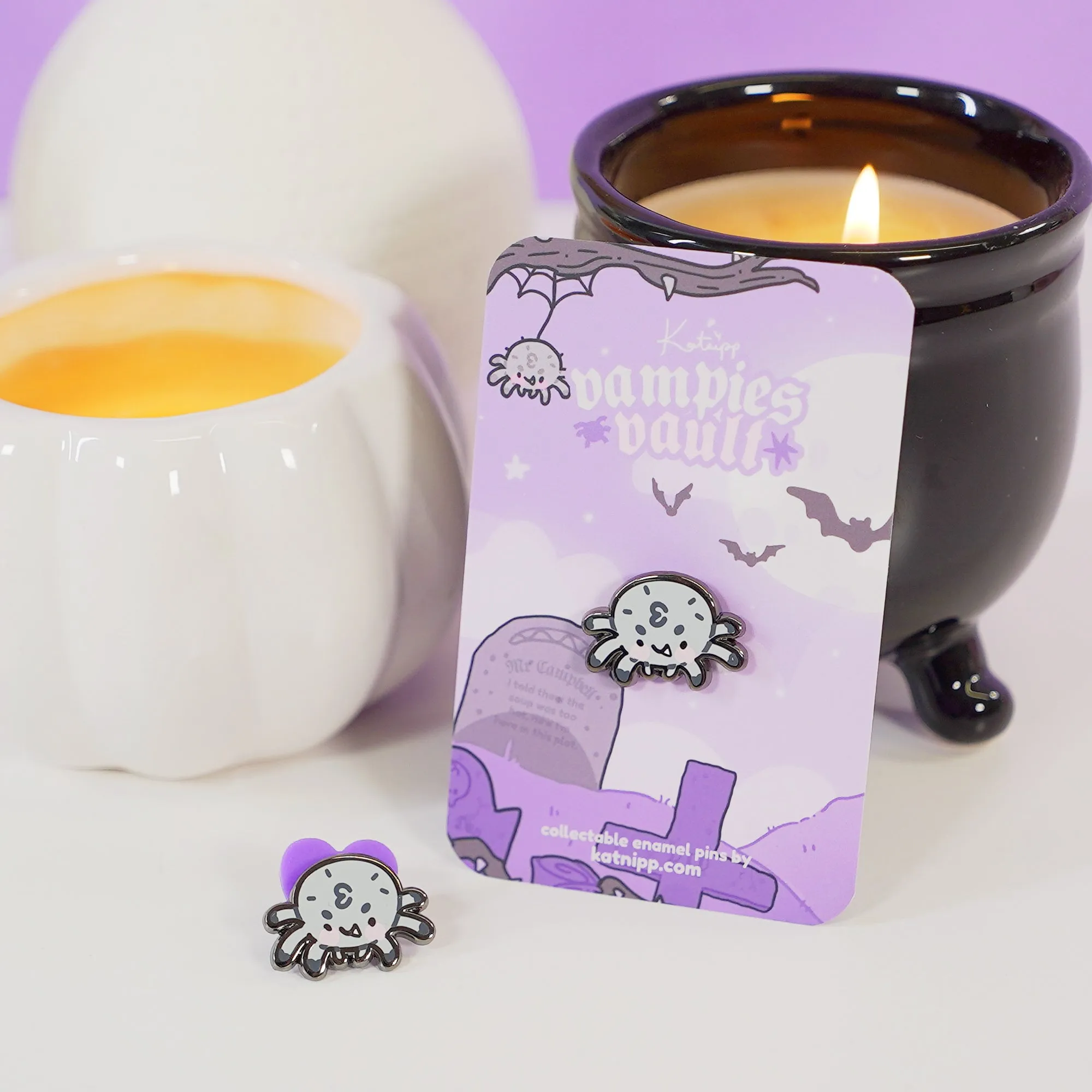 Fluffy the Spider Enamel Pin | Kawaii Halloween Enamel Pin | Spooky Collectible Lapel Pin | Cute Gothic Badge