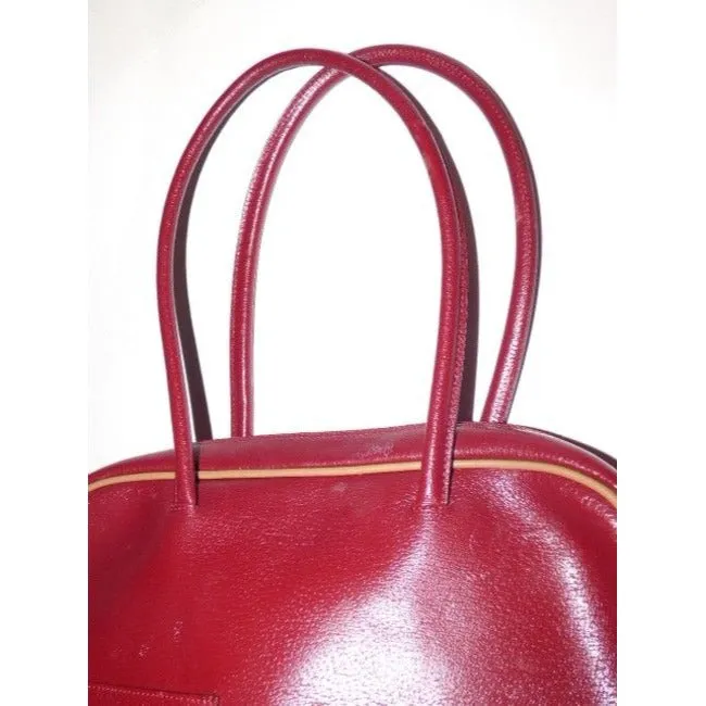 Furla Dark Red Leather Satchel With Tan Leather Accents
