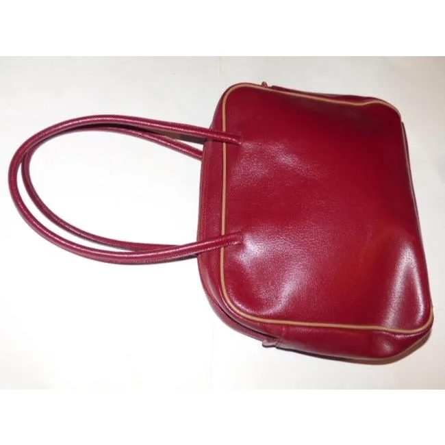 Furla Dark Red Leather Satchel With Tan Leather Accents