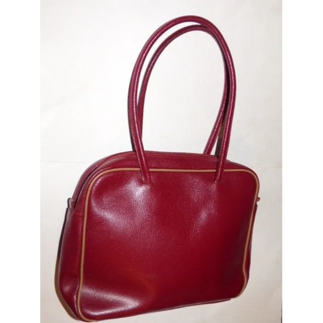 Furla Dark Red Leather Satchel With Tan Leather Accents