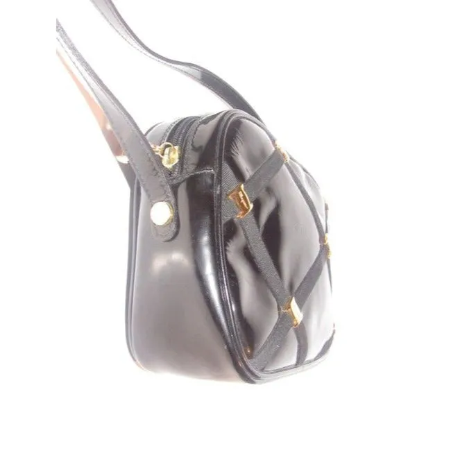 Salvatore Ferragamo Vintage Pursesdesigner Purses Black Patent Leather With Windowpane Design Of Gro