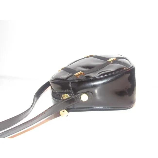 Salvatore Ferragamo Vintage Pursesdesigner Purses Black Patent Leather With Windowpane Design Of Gro