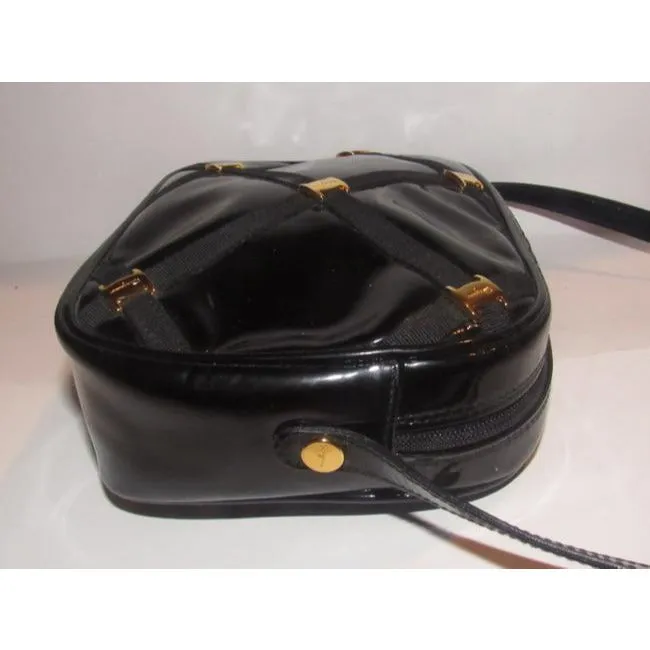 Salvatore Ferragamo Vintage Pursesdesigner Purses Black Patent Leather With Windowpane Design Of Gro