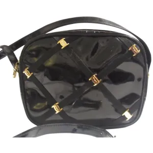Salvatore Ferragamo Vintage Pursesdesigner Purses Black Patent Leather With Windowpane Design Of Gro