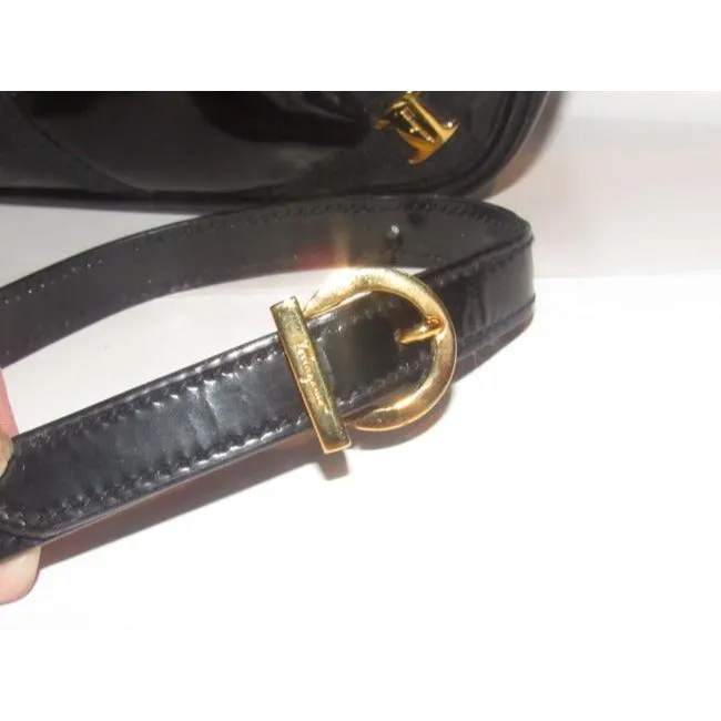 Salvatore Ferragamo Vintage Pursesdesigner Purses Black Patent Leather With Windowpane Design Of Gro