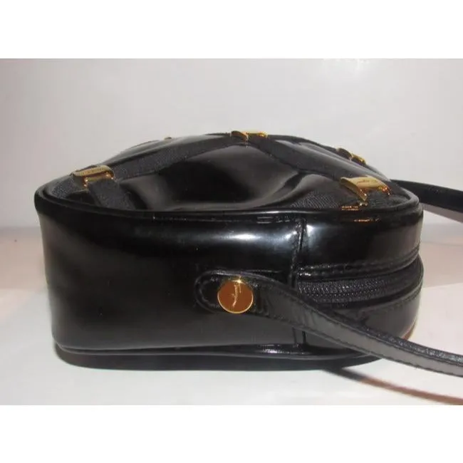 Salvatore Ferragamo Vintage Pursesdesigner Purses Black Patent Leather With Windowpane Design Of Gro
