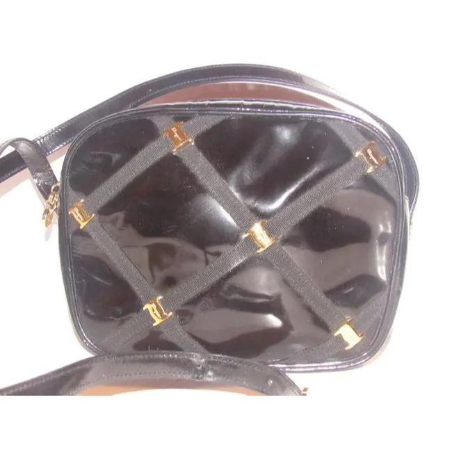 Salvatore Ferragamo Vintage Pursesdesigner Purses Black Patent Leather With Windowpane Design Of Gro