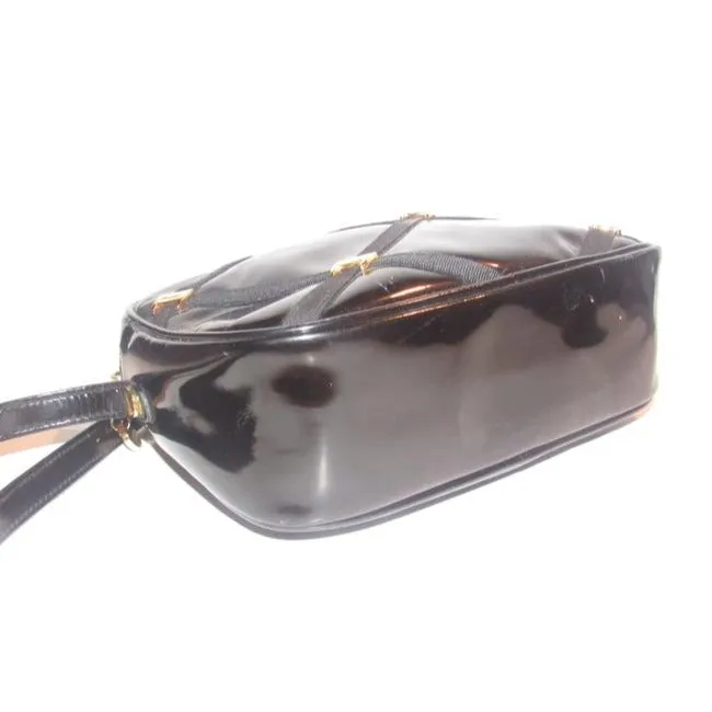 Salvatore Ferragamo Vintage Pursesdesigner Purses Black Patent Leather With Windowpane Design Of Gro
