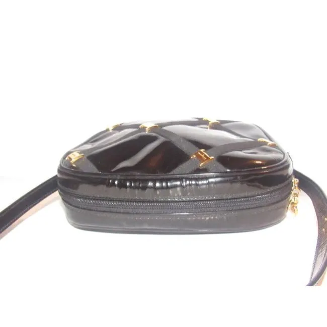 Salvatore Ferragamo Vintage Pursesdesigner Purses Black Patent Leather With Windowpane Design Of Gro