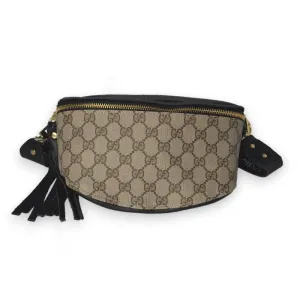 Upcycled GG Full Front Belt Bag in Black Leather | Britt