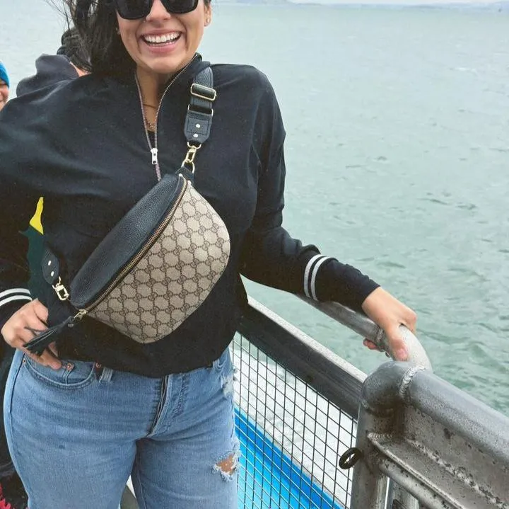 Upcycled GG Full Front Belt Bag in Black Leather | Britt
