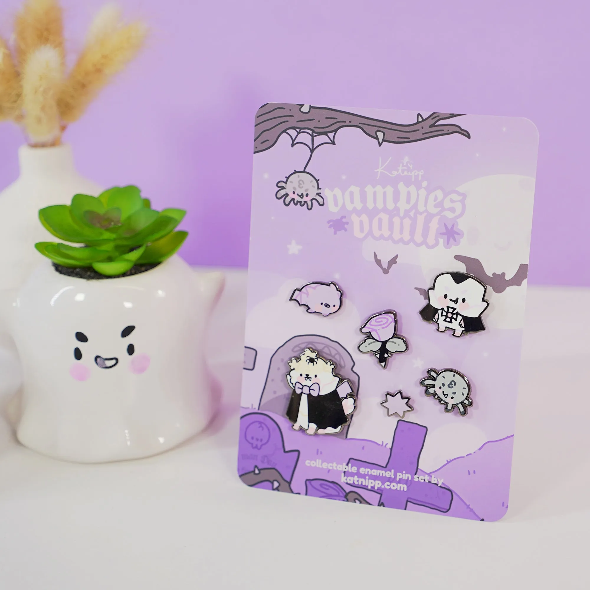 Vampies Vault Halloween Enamel Pin Bundle | 6-Piece Spooky Kawaii Pin Set | Gothic Collectible Lapel Pins