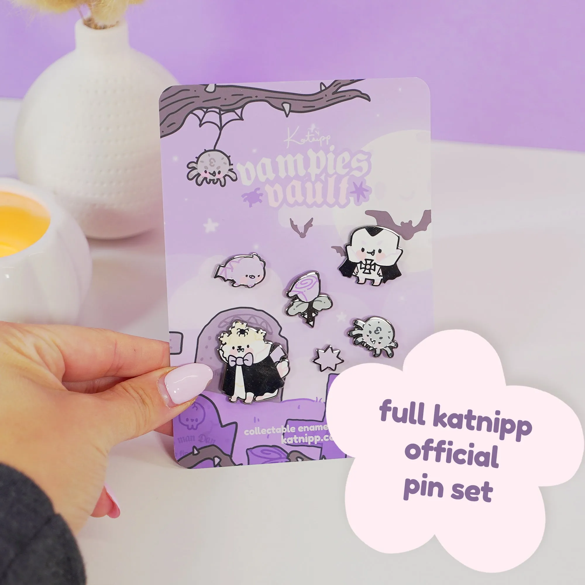 Vampies Vault Halloween Enamel Pin Bundle | 6-Piece Spooky Kawaii Pin Set | Gothic Collectible Lapel Pins