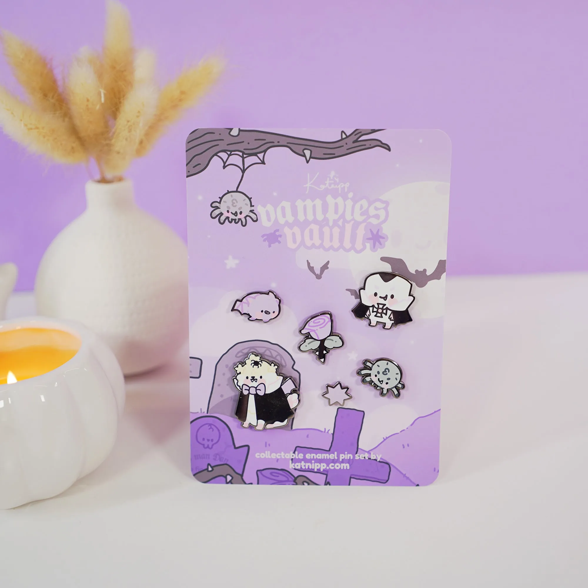 Vampies Vault Halloween Enamel Pin Bundle | 6-Piece Spooky Kawaii Pin Set | Gothic Collectible Lapel Pins