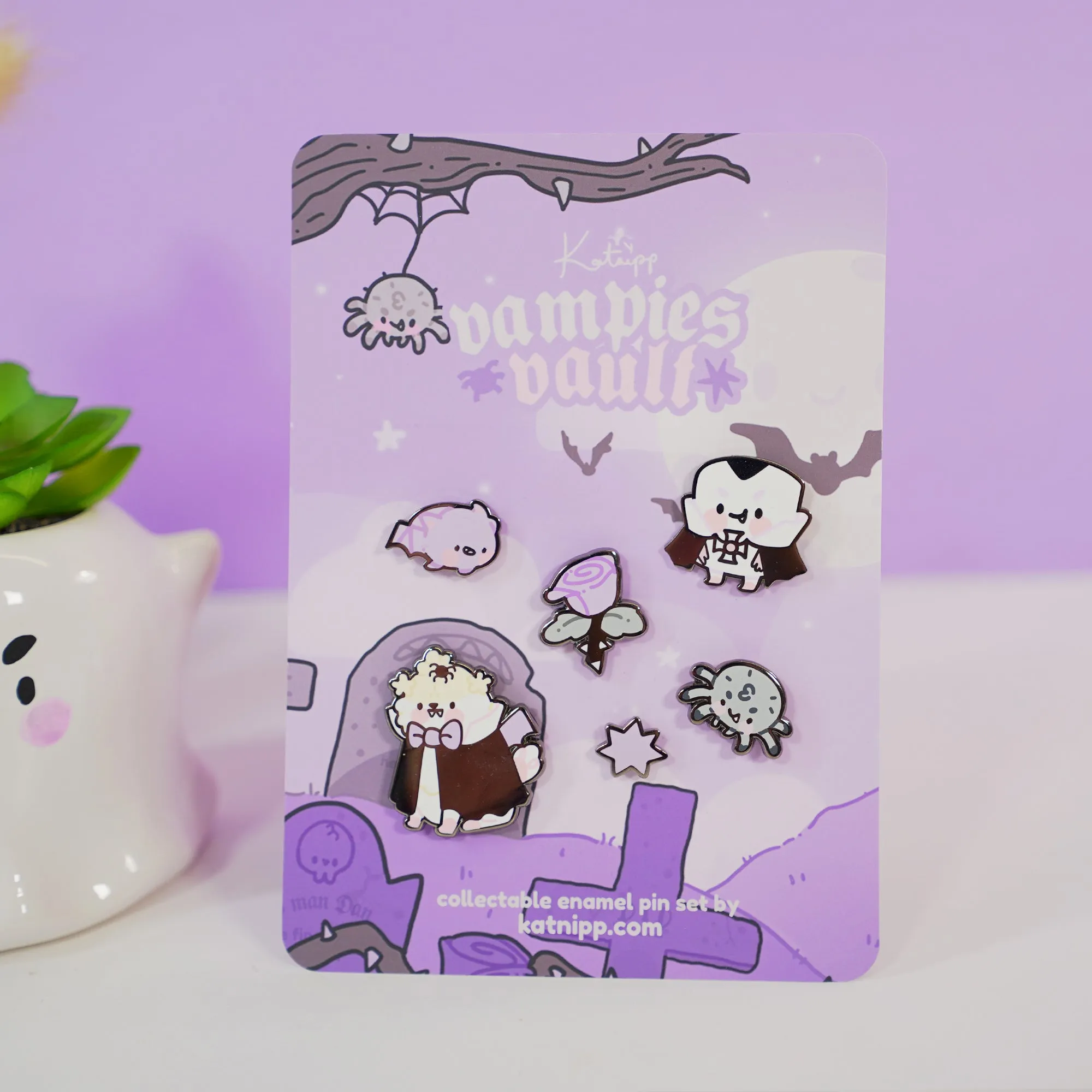 Vampies Vault Halloween Enamel Pin Bundle | 6-Piece Spooky Kawaii Pin Set | Gothic Collectible Lapel Pins