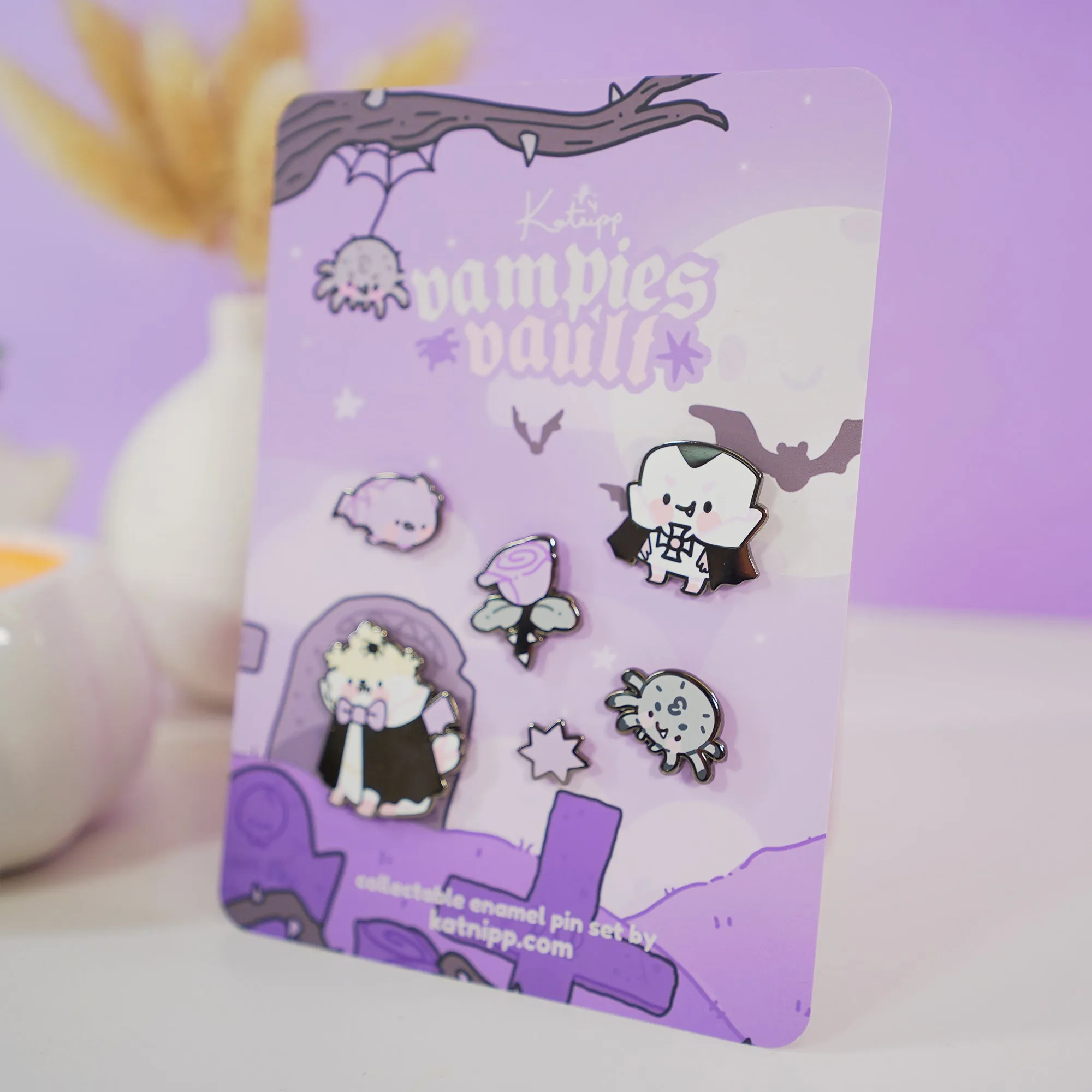 Vampies Vault Halloween Enamel Pin Bundle | 6-Piece Spooky Kawaii Pin Set | Gothic Collectible Lapel Pins