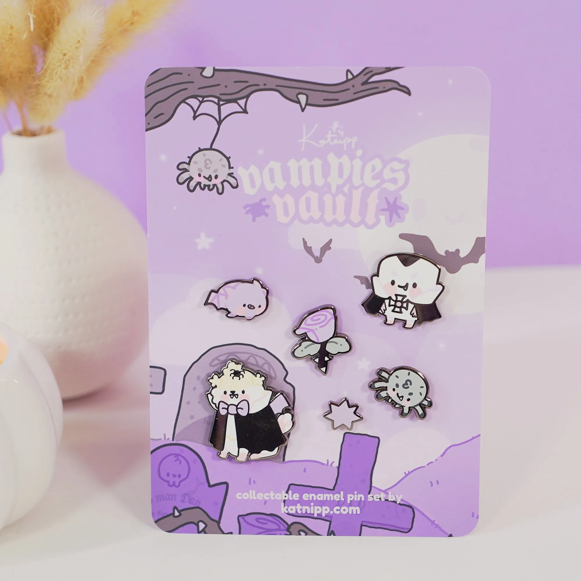 Vampies Vault Halloween Enamel Pin Bundle | 6-Piece Spooky Kawaii Pin Set | Gothic Collectible Lapel Pins
