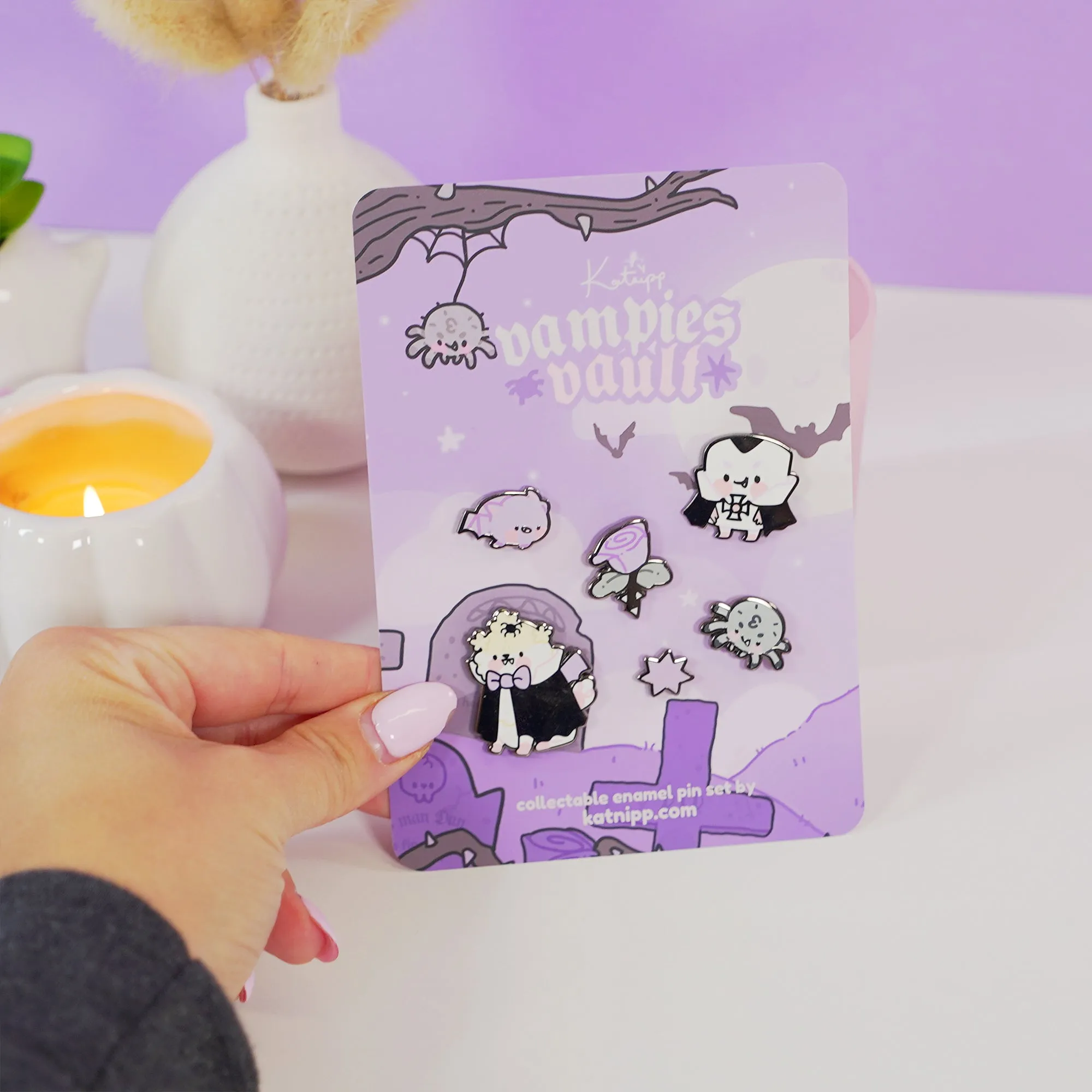 Vampies Vault Halloween Enamel Pin Bundle | 6-Piece Spooky Kawaii Pin Set | Gothic Collectible Lapel Pins